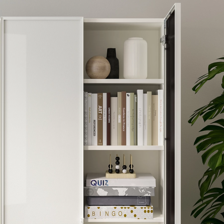 Книжный шкаф со стеклянной дверью - BILLY/HÖGBO IKEA/ БИЛЛИ/ХОГБО ИКЕА, 30х80х202 см, белый (изображение №4)