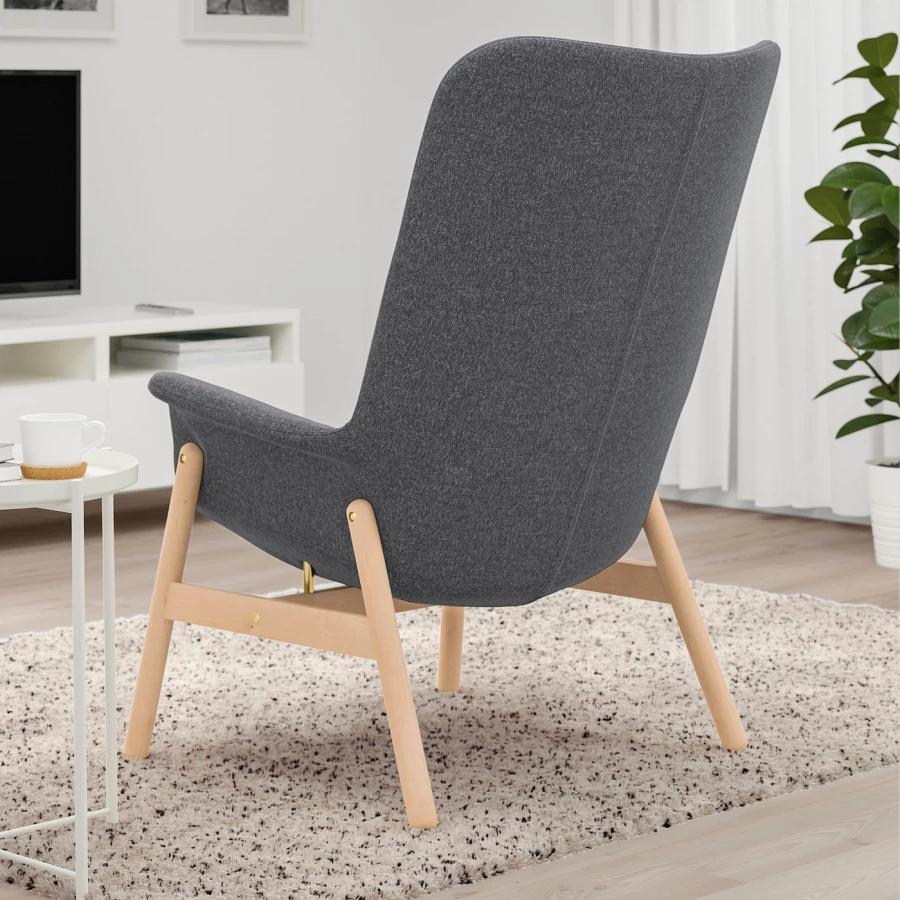 Кресло с высокой спинкой - IKEA VEDBO/ВЕДБО ИКЕА, 108х85х80 см, серый (изображение №3)