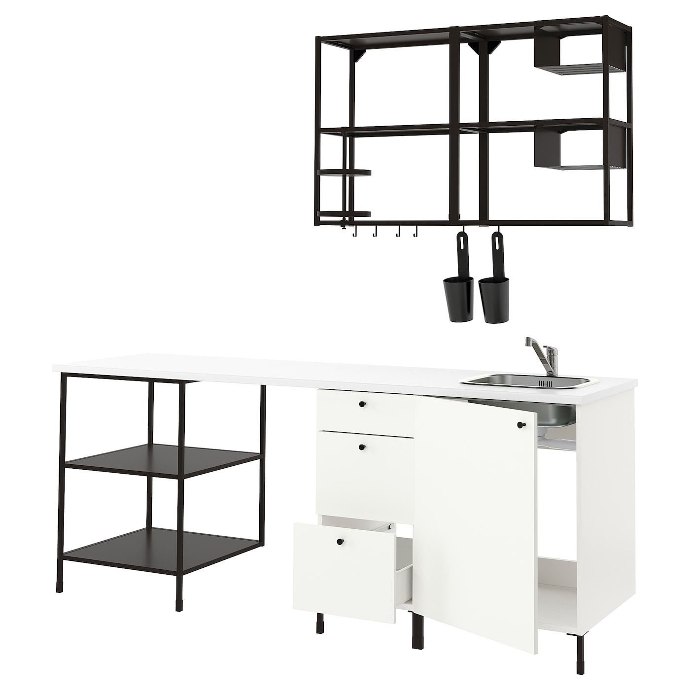 Кухня -  ENHET  IKEA/ ЭНХЕТ ИКЕА, 223х222 см, белый/черный