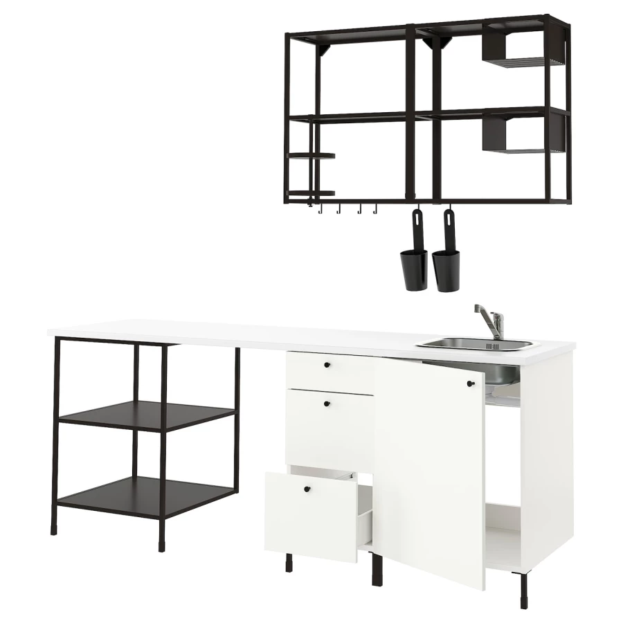 Кухня -  ENHET  IKEA/ ЭНХЕТ ИКЕА, 223х222 см, белый/черный (изображение №1)
