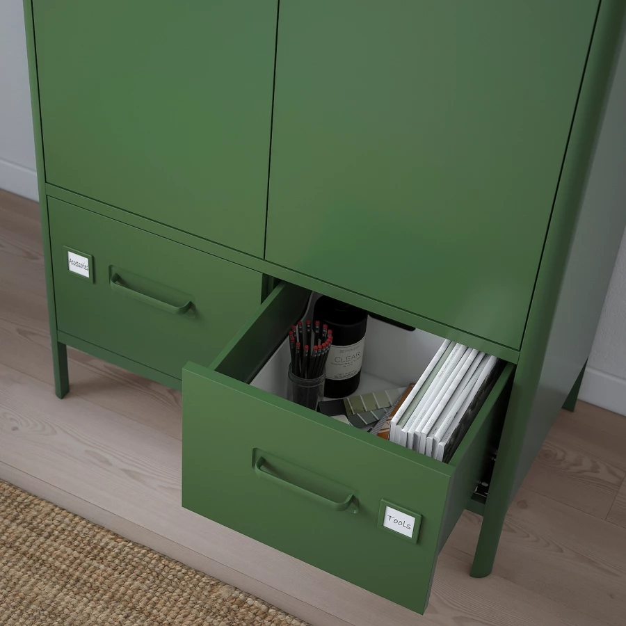 Шкаф с дверцами и ящиками - IKEA IDÅSEN/IDASEN/ИДОСЕН ИКЕА, 119х47х80 см, зеленый (изображение №9)