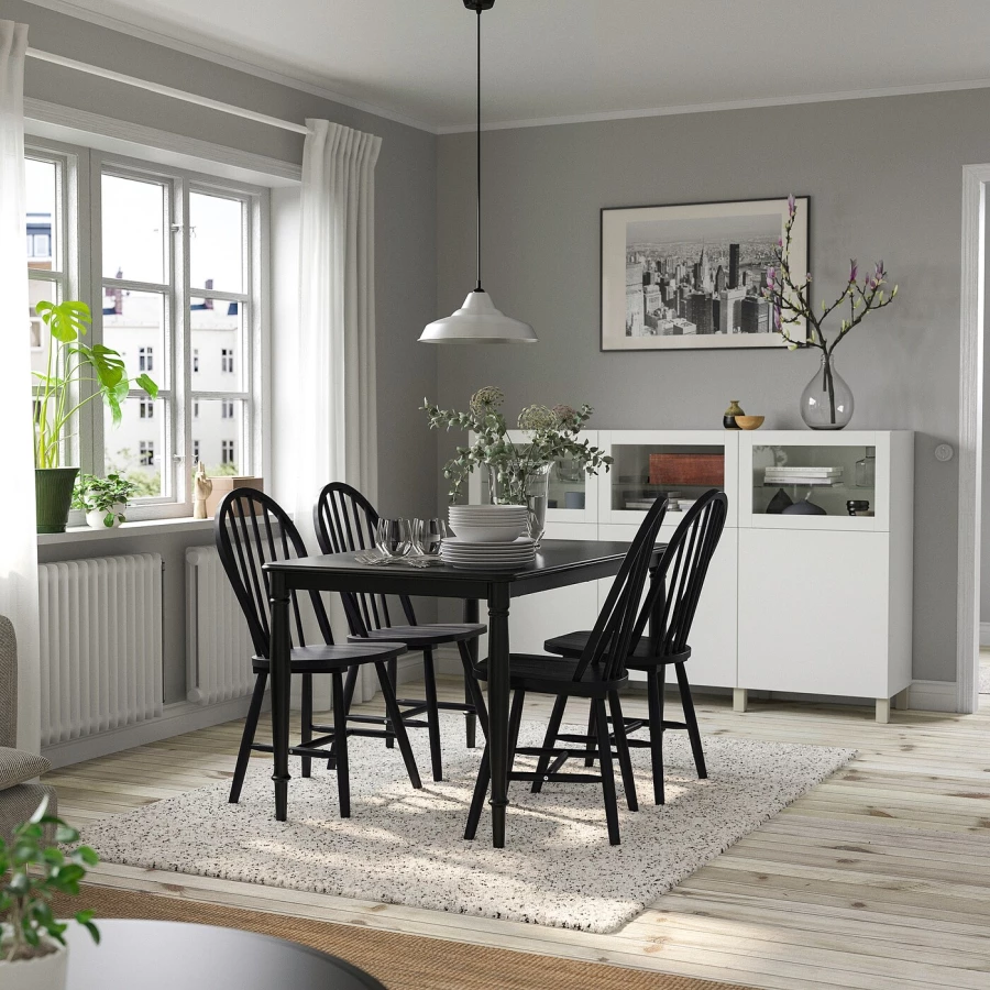 Стол и 4 стула - DANDERYD / SKOGSTA  IKEA/ ДАНДЭРЮД / СКОГСТА ИКЕА, 130х75/94х43   см, черный (изображение №2)