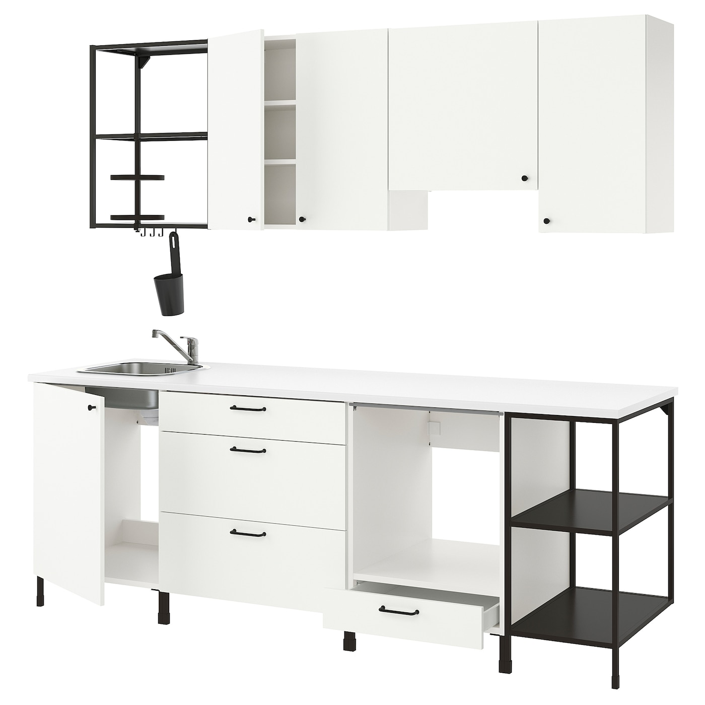 Кухня - ENHET  IKEA/ ЭНХЕТ ИКЕА, 243х222 см, белый/черный