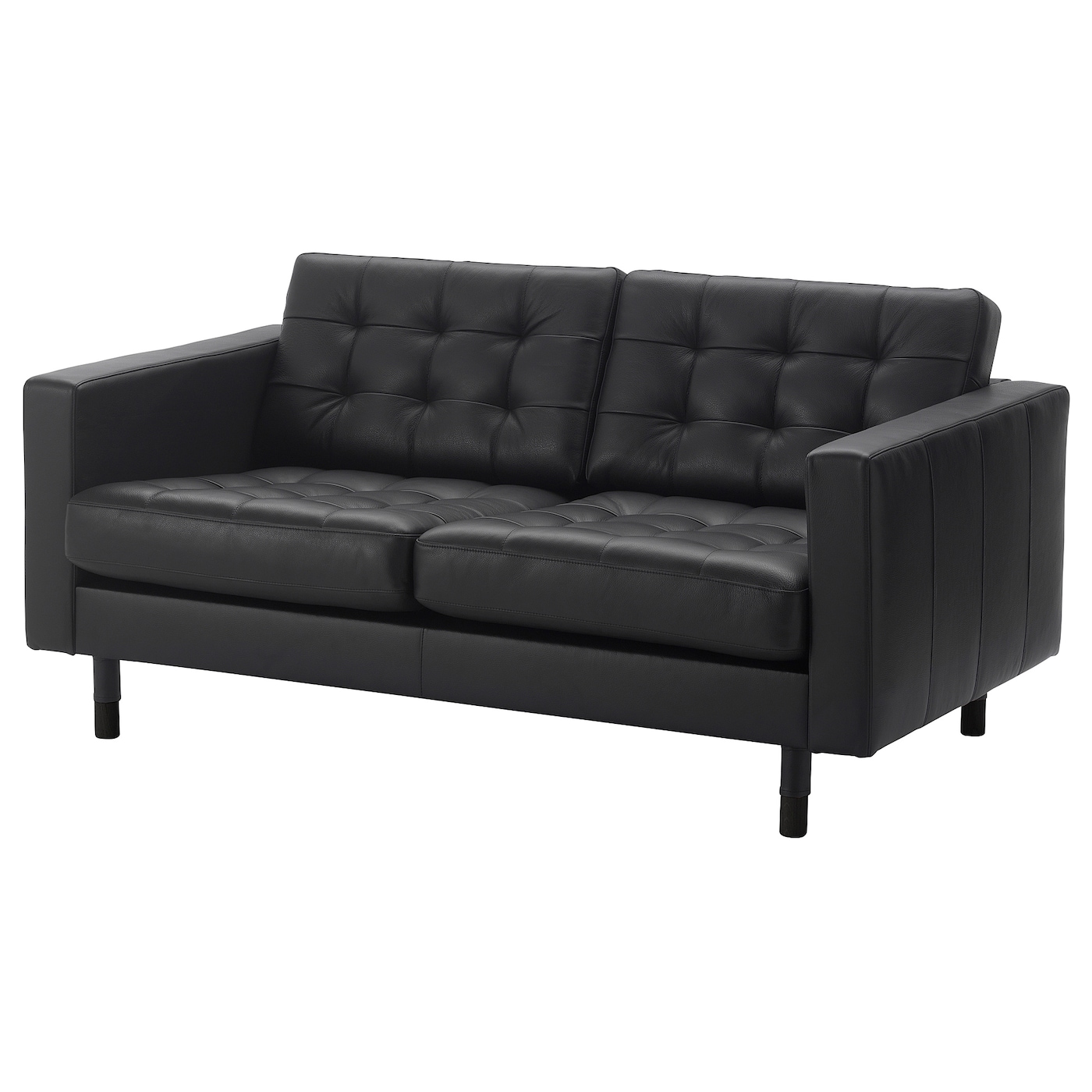 2-местный диван - IKEA LANDSKRONA, 164х89х78 см, черный, кожа, ЛАНДСКРУНА ИКЕА