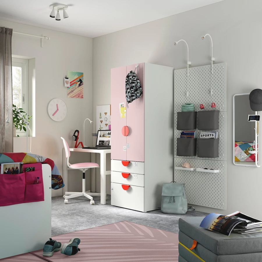 Шкаф - PLATSA/ SMÅSTAD / SMАSTAD  IKEA/ ПЛАТСА/СМОСТАД  ИКЕА, 60x57x181 см, белый/розовый (изображение №5)