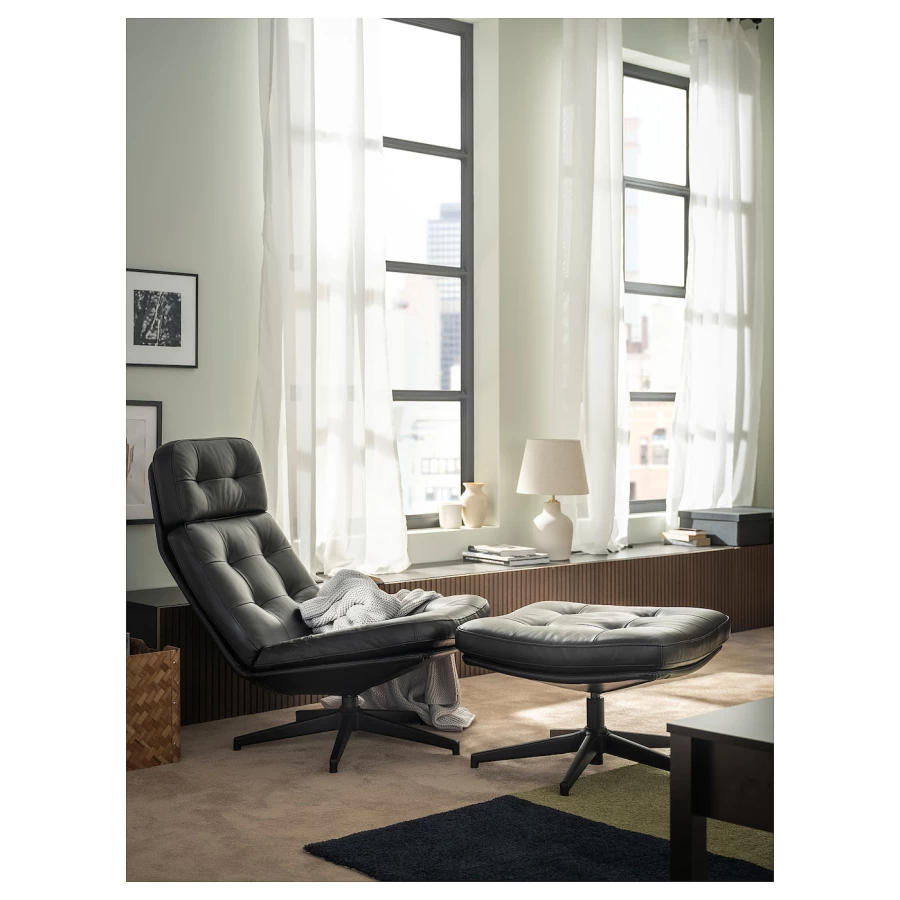 Кресло и пуф - IKEA HAVBERG, 66х99х92 см, черный, ХАВБЕРГ ИКЕА (изображение №2)