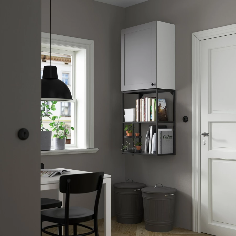 Навесной шкаф - ENHET IKEA/ ЭНХЕТ ИКЕА,   60x32x150 см, черный/серый (изображение №2)