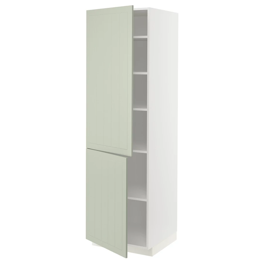 Высокий кухонный шкаф с полками - IKEA METOD/МЕТОД ИКЕА, 200х60х60 см, белый/зеленый (изображение №1)