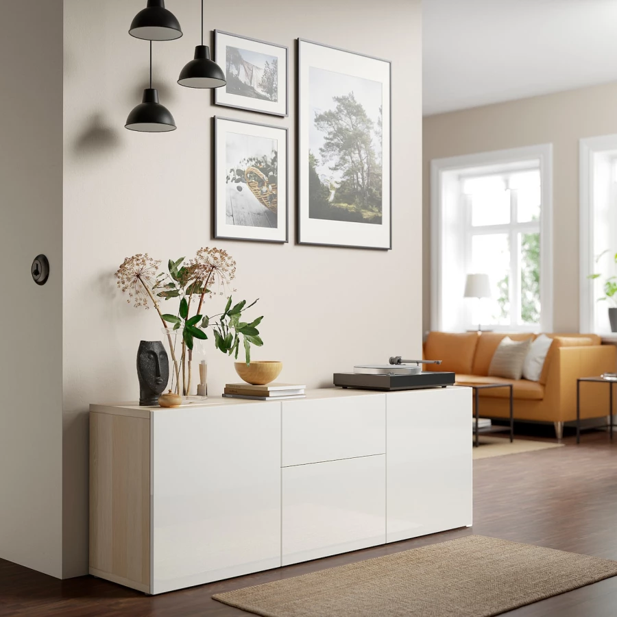 Комбинация для хранения - BESTÅ/ BESTА IKEA/ БЕСТА/БЕСТО ИКЕА, 180х65  см, белый/пол белёный дуб (изображение №3)