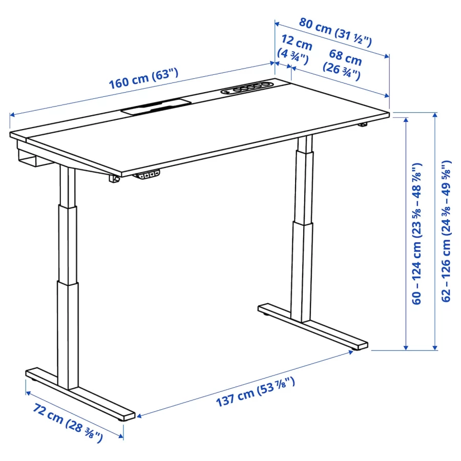 Письменный стол с регулировкой по высоте - IKEA MITTZON/МИТТЗОН ИКЕА, белый/черный (изображение №4)