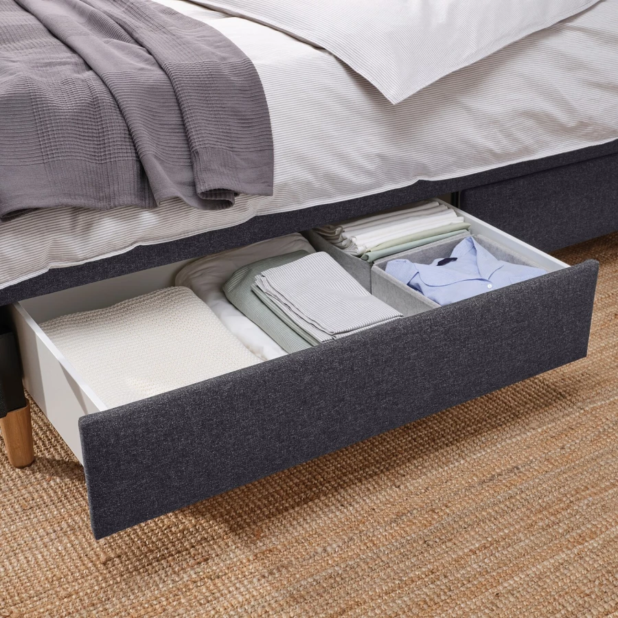 Кровать с мягкой обивкой и выдвижными ящиками - IKEA IDANÄS/IDANAS, 200х140 см, темно-серый, ИДАНЭС ИКЕА (изображение №5)