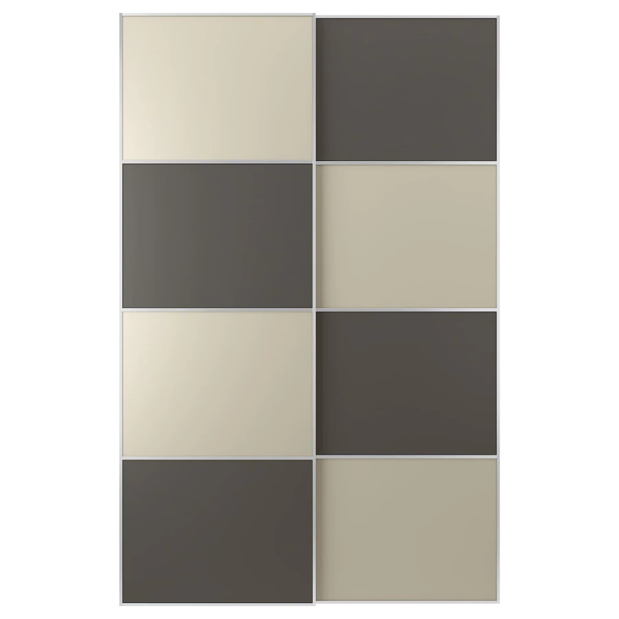 Пара раздвижных дверей - IKEA MEHAMN/МЕХАМН ИКЕА, 236х150 см, бежевый/темно-серый (изображение №1)