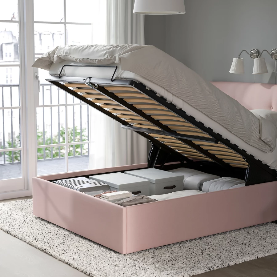 Кровать с местом для хранения  - IKEA IDANÄS/IDANAS, 200х140 см, бледно розовая, ИДАНЭС ИКЕА (изображение №2)