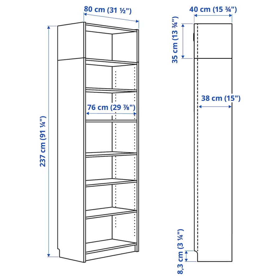 Стеллаж - IKEA BILLY, 80х40х237 см, белый, БИЛЛИ ИКЕА (изображение №3)