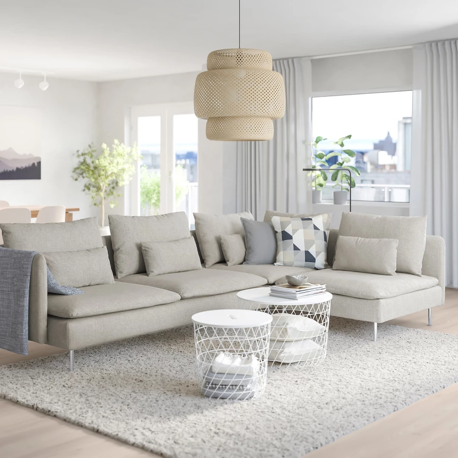4-местный угловой диван - IKEA SÖDERHAMN/SODERHAMN, 99x192/291см, серый, СЕДЕРХАМН ИКЕА (изображение №2)