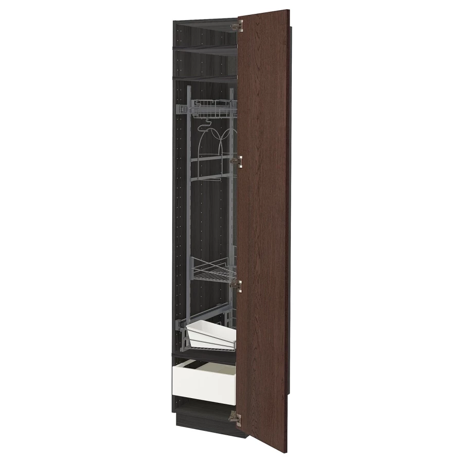 Высокий шкаф/бытовой - IKEA METOD/MAXIMERA/МЕТОД/МАКСИМЕРА ИКЕА, 200х60х40 см, черный/коричневый (изображение №1)