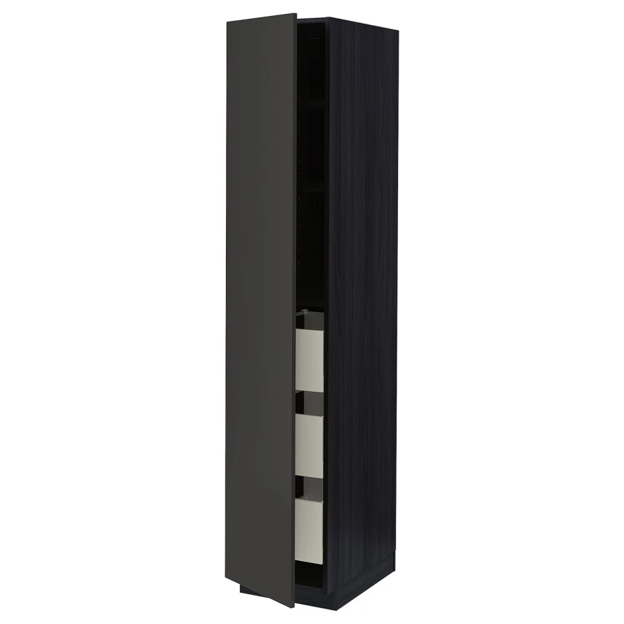 Высокий шкаф - IKEA METOD/MAXIMERA/МЕТОД/МАКСИМЕРА ИКЕА, 200х60х40 см, черный (изображение №1)