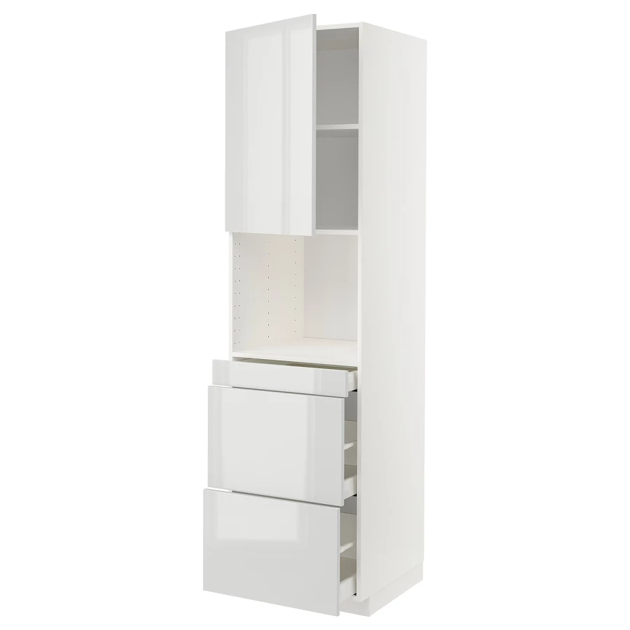 Высокий шкаф с ящиками - IKEA METOD/MAXIMERA/МЕТОД/МАКСИМЕРА ИКЕА, 220х60х60 см, белый/светло-серый глянцевый (изображение №1)