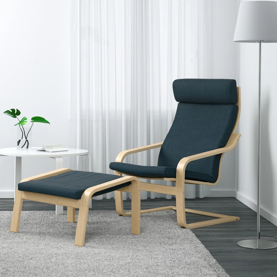 Кресло-качалка и табурет для ног - IKEA POÄNG/POANG/ПОЭНГ ИКЕА, 68х82х100 см, синий (изображение №4)