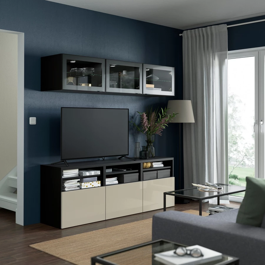 Комбинация для хранения ТВ - IKEA BESTÅ/BESTA, 192x42x180см, черный/светло-коричневый, БЕСТО ИКЕА (изображение №3)