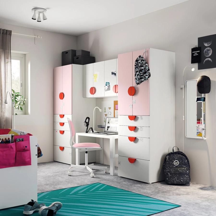 Детская гардеробная комбинация - IKEA PLATSA SMÅSTAD/SMASTAD, 181x57x240см, белый/розовый, ПЛАТСА СМОСТАД ИКЕА (изображение №2)