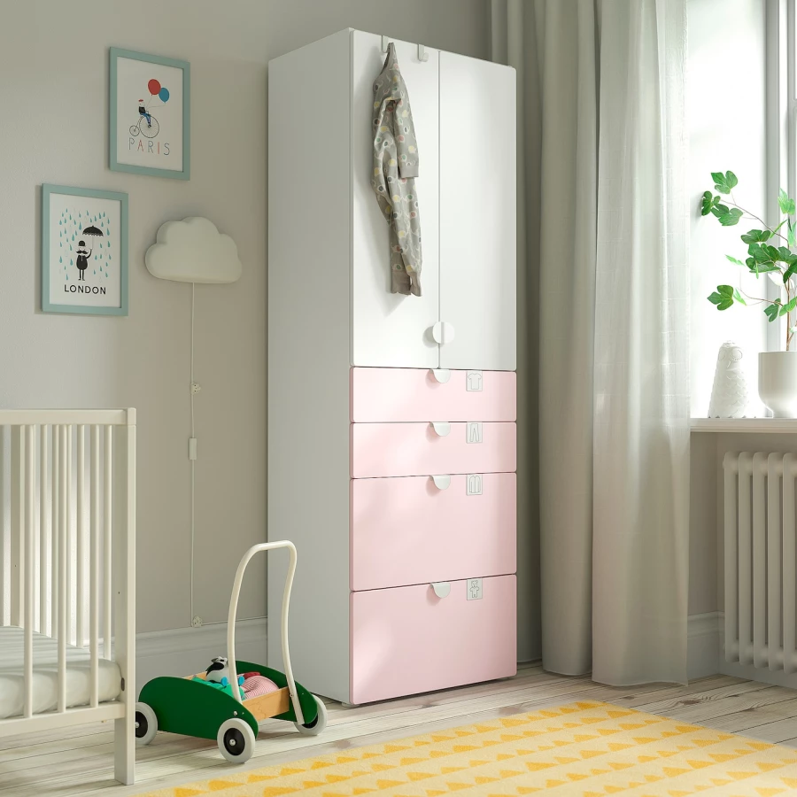 Шкаф детский - IKEA SMÅSTAD/SMASTAD, 60x42x181 см, белый/розовый, СМОСТАД ИКЕА (изображение №2)