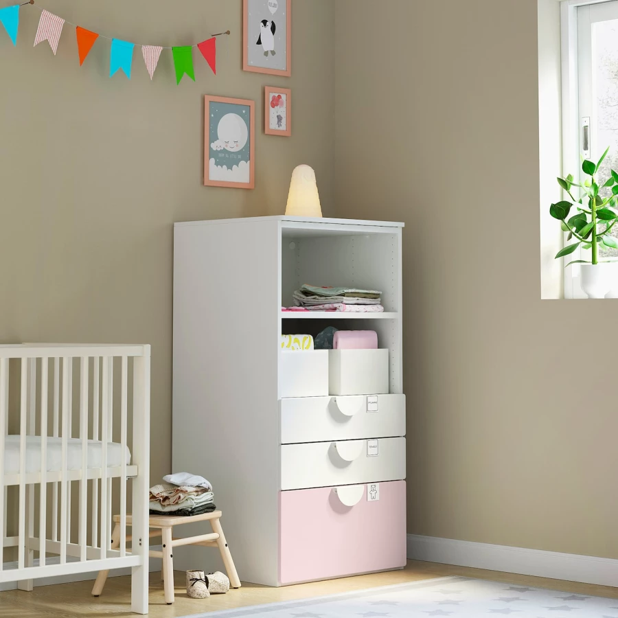 Комод детский - IKEA PLATSA/SMÅSTAD/SMASTAD, 60x55x123 см, белый/розовый, ИКЕА (изображение №2)