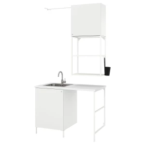 Комбинация шкафа для постирочной и ванной комнаты - ENHET IKEA/ ЭНХЕТ ИКЕА, 139x63,5x87,5 см, белый