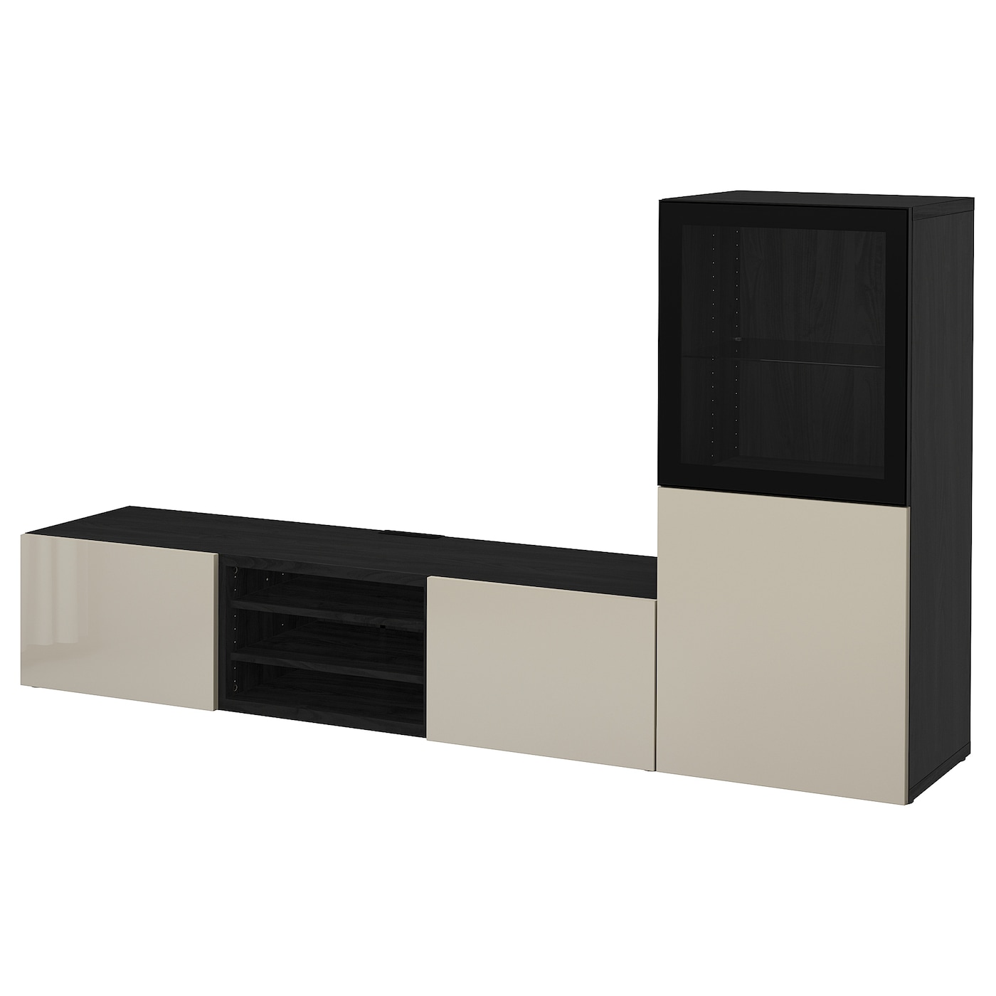Комбинация для хранения ТВ - IKEA BESTÅ/BESTA, 129x42x240см, черный/светло-коричневый, БЕСТО ИКЕА