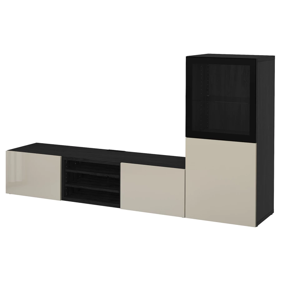 Комбинация для хранения ТВ - IKEA BESTÅ/BESTA, 129x42x240см, черный/светло-коричневый, БЕСТО ИКЕА (изображение №1)