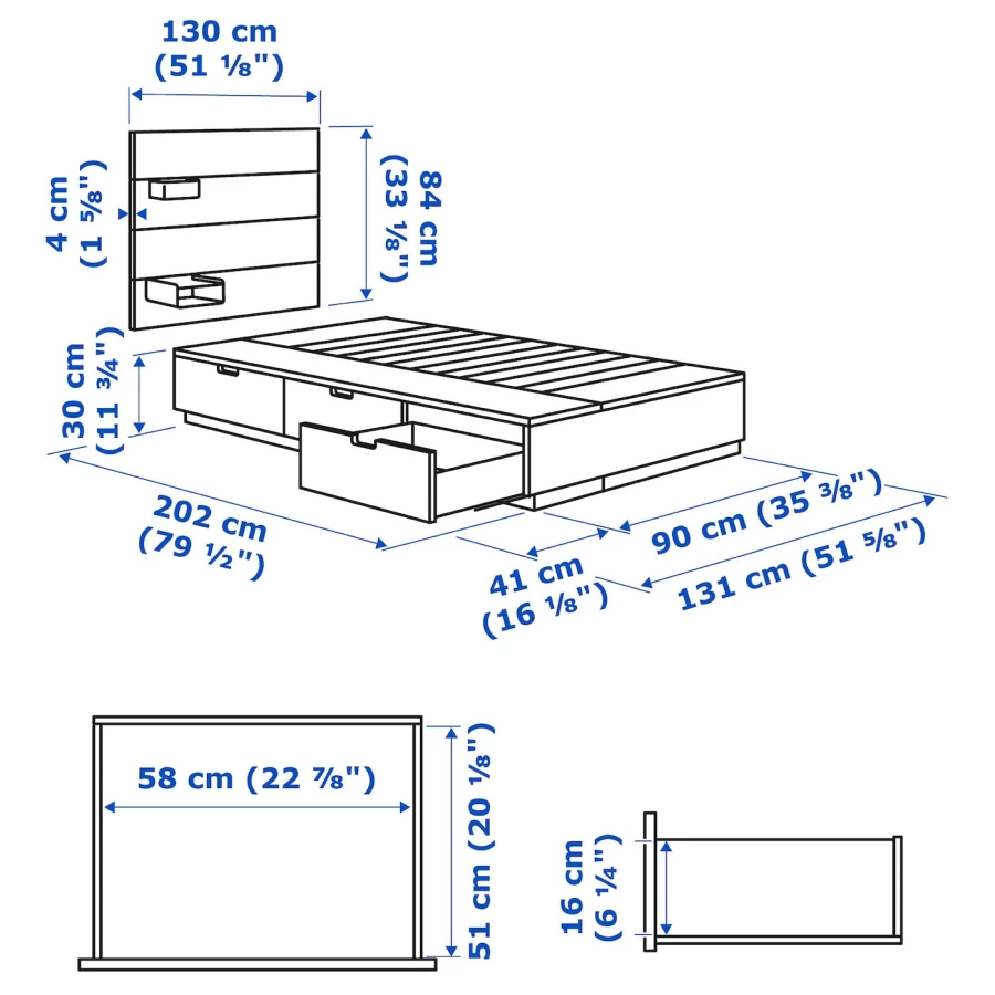 Каркас кровати с местом для хранения и матрасом - IKEA NORDLI, 200х90 см, матрас средне-жесткий, черный, НОРДЛИ ИКЕА (изображение №18)