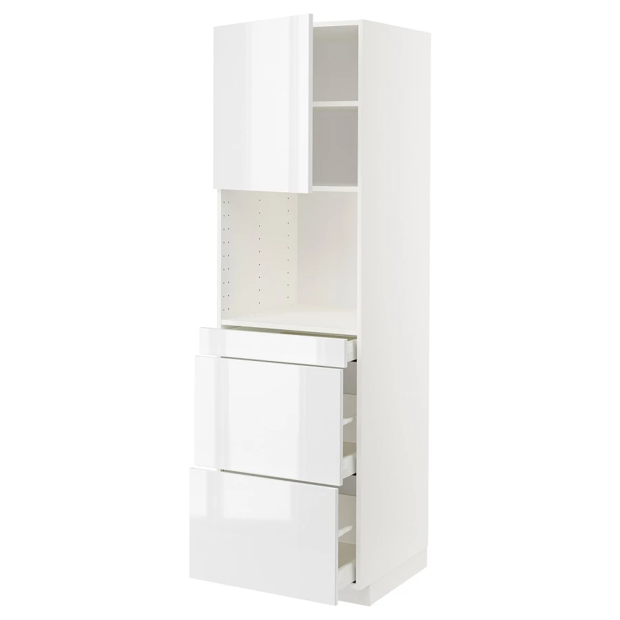Высокий шкаф с ящиками - IKEA METOD/MAXIMERA/МЕТОД/МАКСИМЕРА ИКЕА, 200х60х60 см, белый глянцевый (изображение №1)