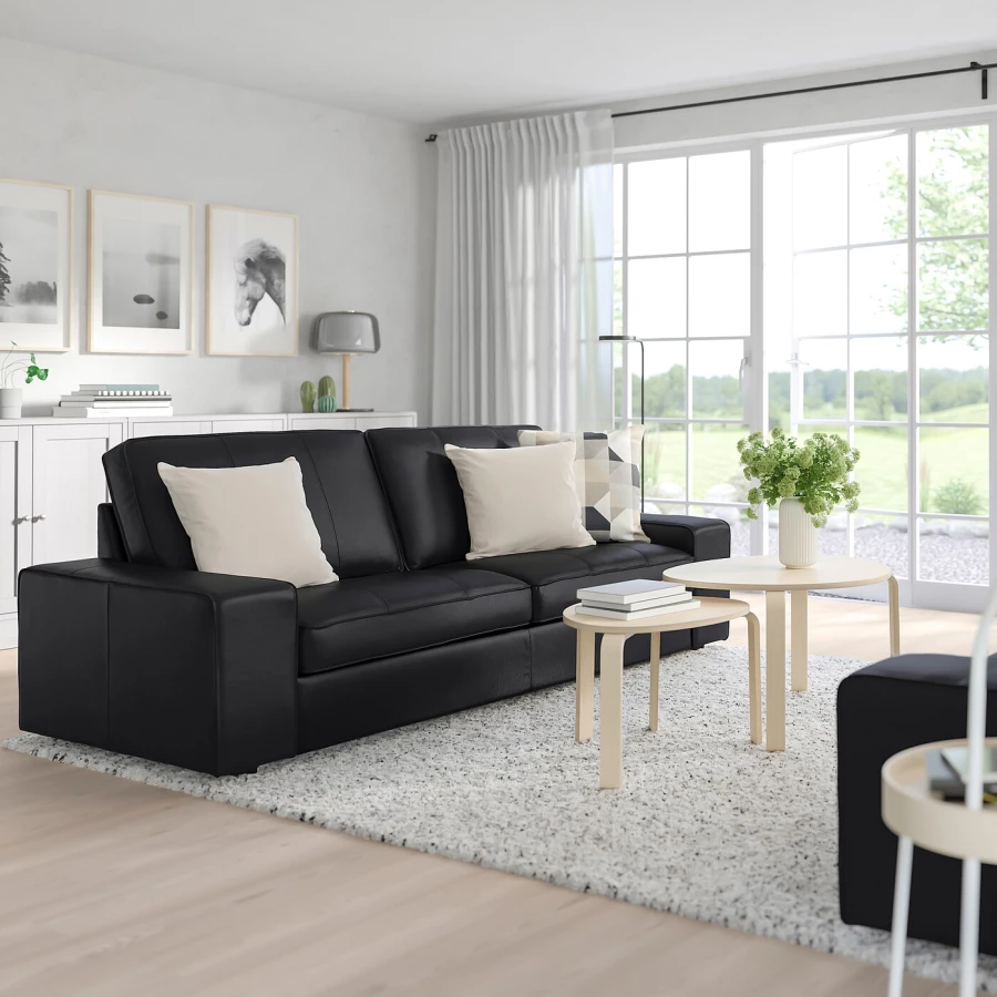 3-местный диван - IKEA KIVIK, 227х95х83 см, черный, кожа, КИВИК ИКЕА (изображение №2)