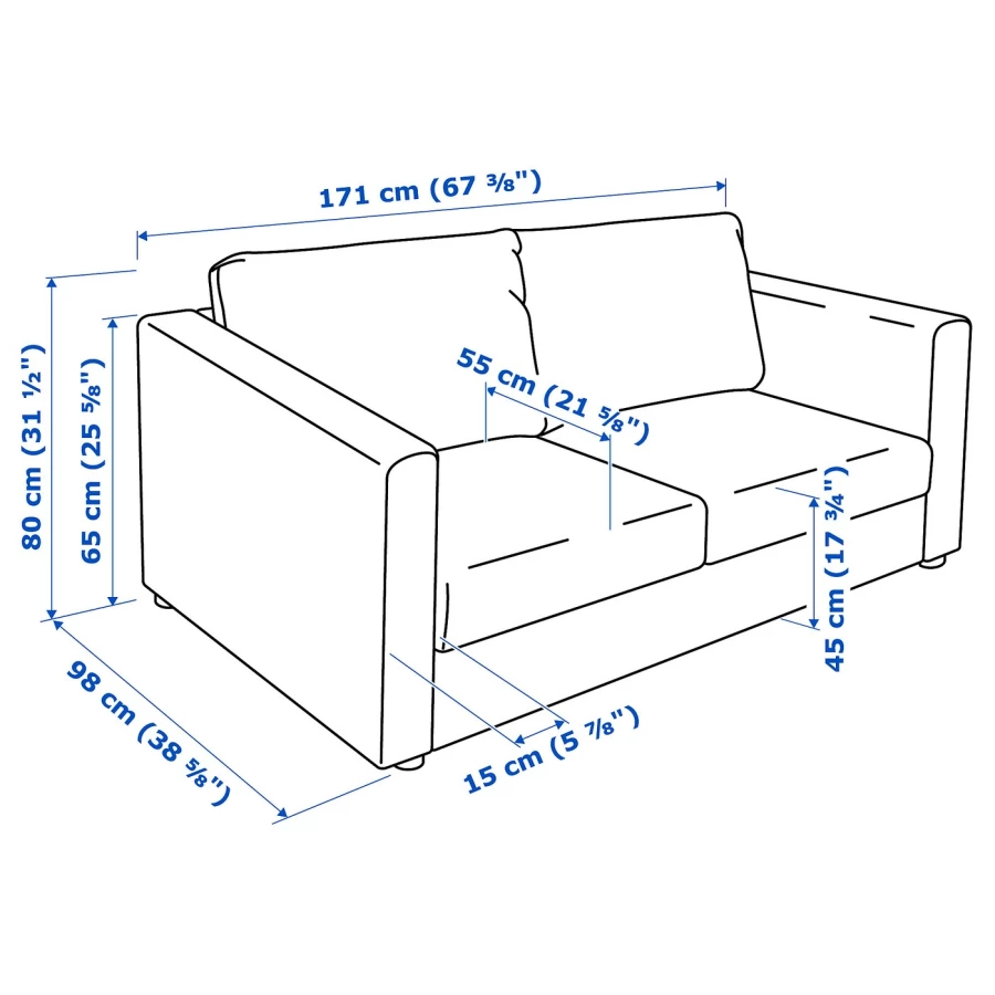 2-местный диван - IKEA VIMLE, 171х98х80 см, черный, кожа, ВИМЛЕ ИКЕА (изображение №7)