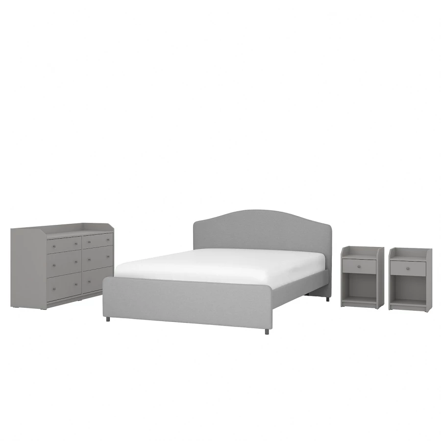 Комбинация мебели для спальни - IKEA HAUGA, 200x140см, серый/светло-серый, ХАУГА ИКЕА (изображение №1)