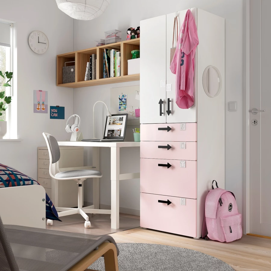 Шкаф детский - IKEA PLATSA/SMÅSTAD/SMASTAD, 60x57x181 см, белый/розовый, ИКЕА (изображение №9)