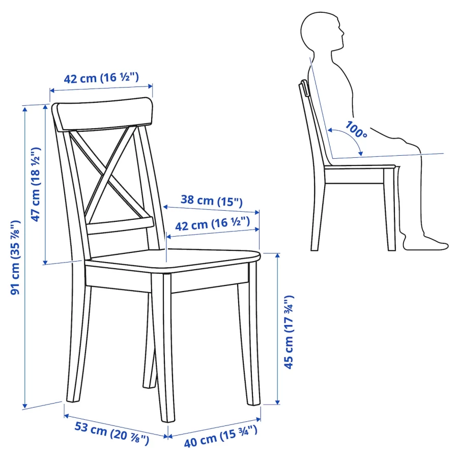 Набор 2 стула деревянные - IKEA INGOLF, 94х45х15 см, белый, ИНГОЛЬФ ИКЕА (изображение №2)
