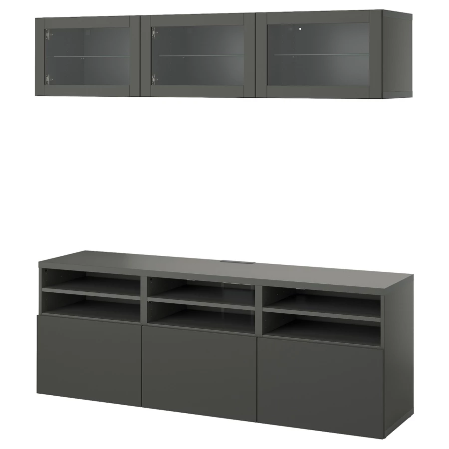 Комбинация для хранения ТВ - IKEA BESTÅ/BESTA, 192x42x180см, темно-серый, БЕСТО ИКЕА (изображение №1)
