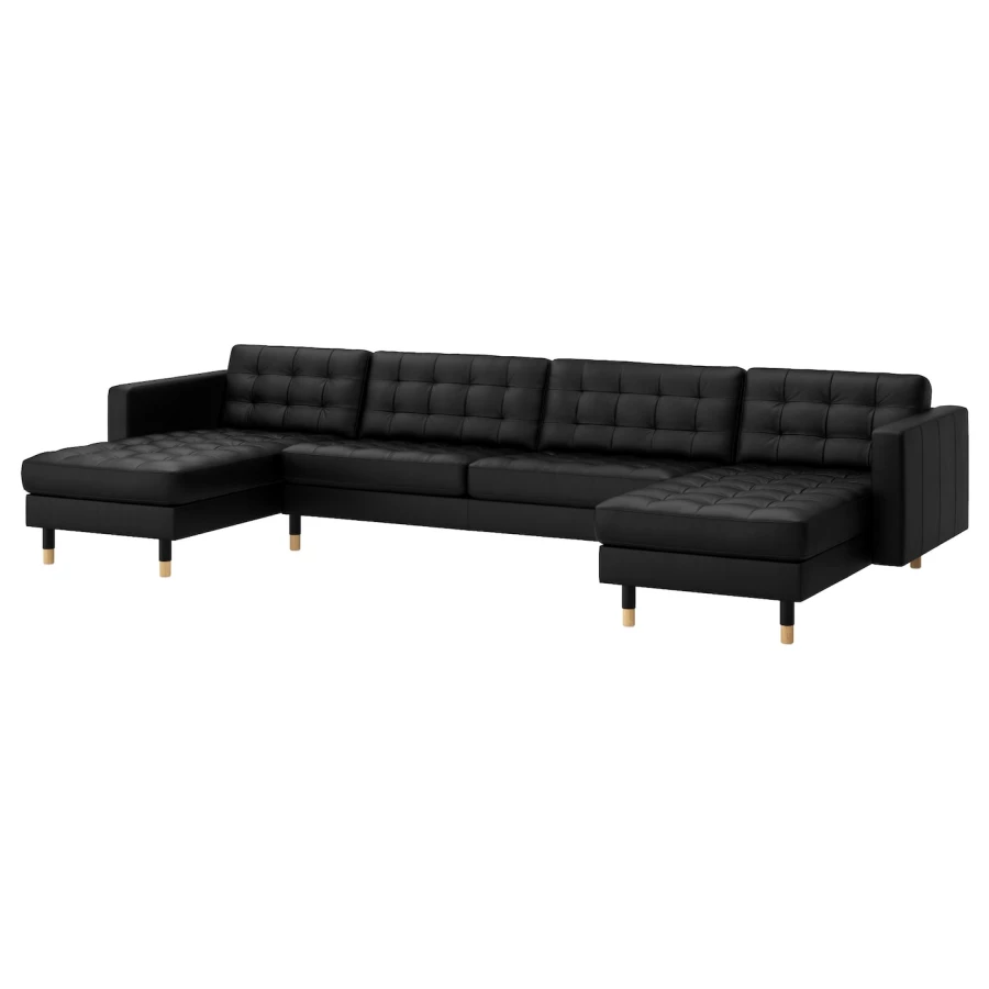 5-местный диван с шезлонгом - IKEA LANDSKRONA, 78x360см, черный, кожа, ЛАНДСКРУНА ИКЕА (изображение №1)