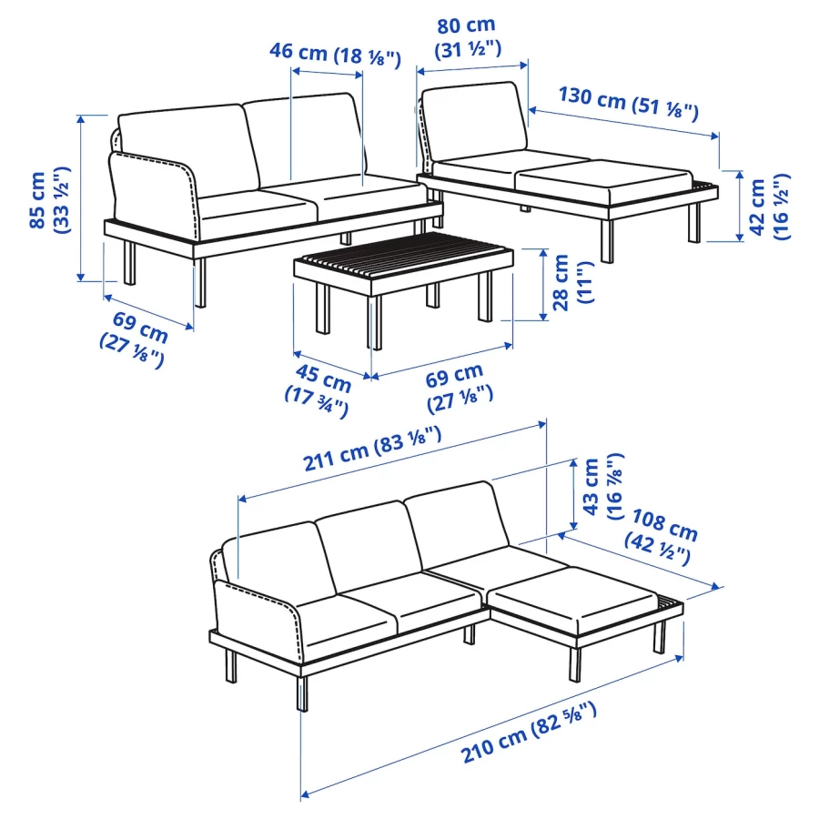 3-местный комплект садовой мебели - REVSKÄR / REVSKАR  IKEA/РЕВСКЕР ИКЕА,  211х65 см, серый (изображение №6)