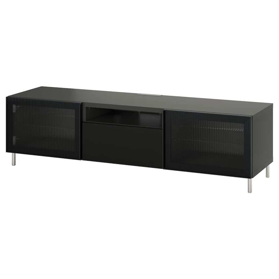 Тумба под ТВ с дверцами и ящиками - IKEA BESTÅ/BESTA/БЕСТО ИКЕА, 42х74х180 см, черный (изображение №1)