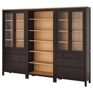 Шкаф со стеклянными дверцами - IKEA HEMNES/ХЕМНЭС ИКЕА, 270x197х37 ,коричневый