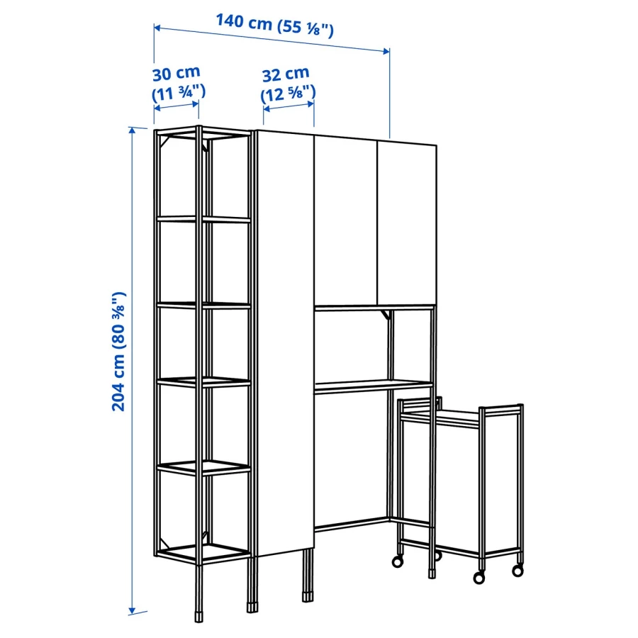 Комбинация для ванной - IKEA ENHET, 140х32х204 см, белый/имитация дуба, ЭНХЕТ ИКЕА (изображение №4)