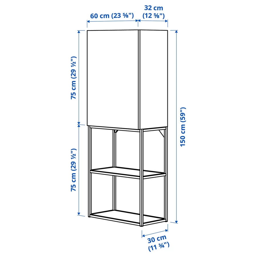 Навесной шкаф - ENHET IKEA/ ЭНХЕТ ИКЕА,   60x32x150 см, белый/под беленый дуб (изображение №5)