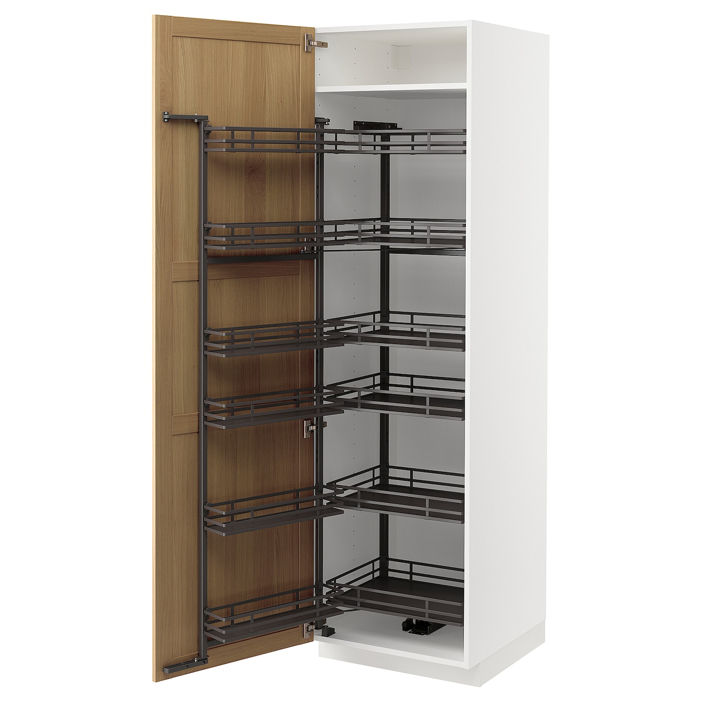 Высокий шкаф с выдвижной кладовой - IKEA METOD/МЕТОД ИКЕА, 200х60х60 см, белый/под беленый дуб