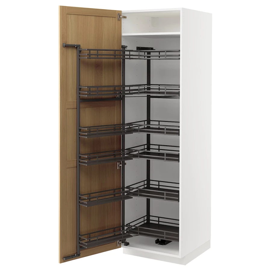 Высокий шкаф с выдвижной кладовой - IKEA METOD/МЕТОД ИКЕА, 200х60х60 см, белый/под беленый дуб (изображение №1)