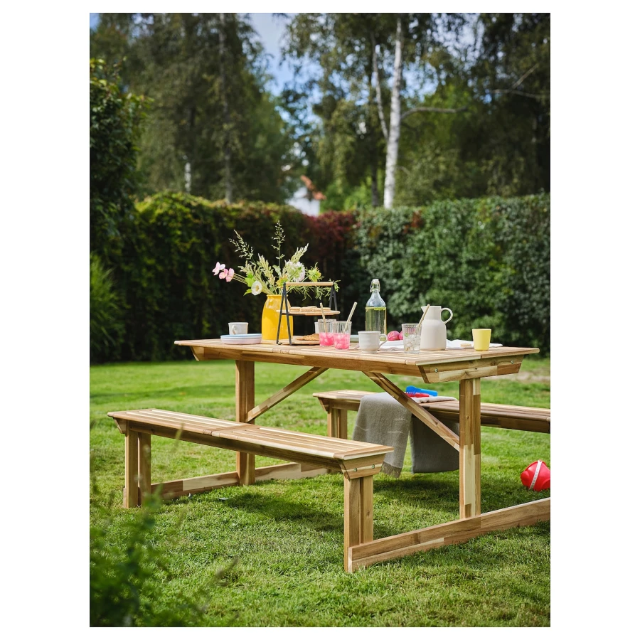Стол для пикника - IKEA LERHOLMEN/ЛЕРХОЛЬМЕН ИКЕА, 76х150х147 см, коричневый (изображение №2)