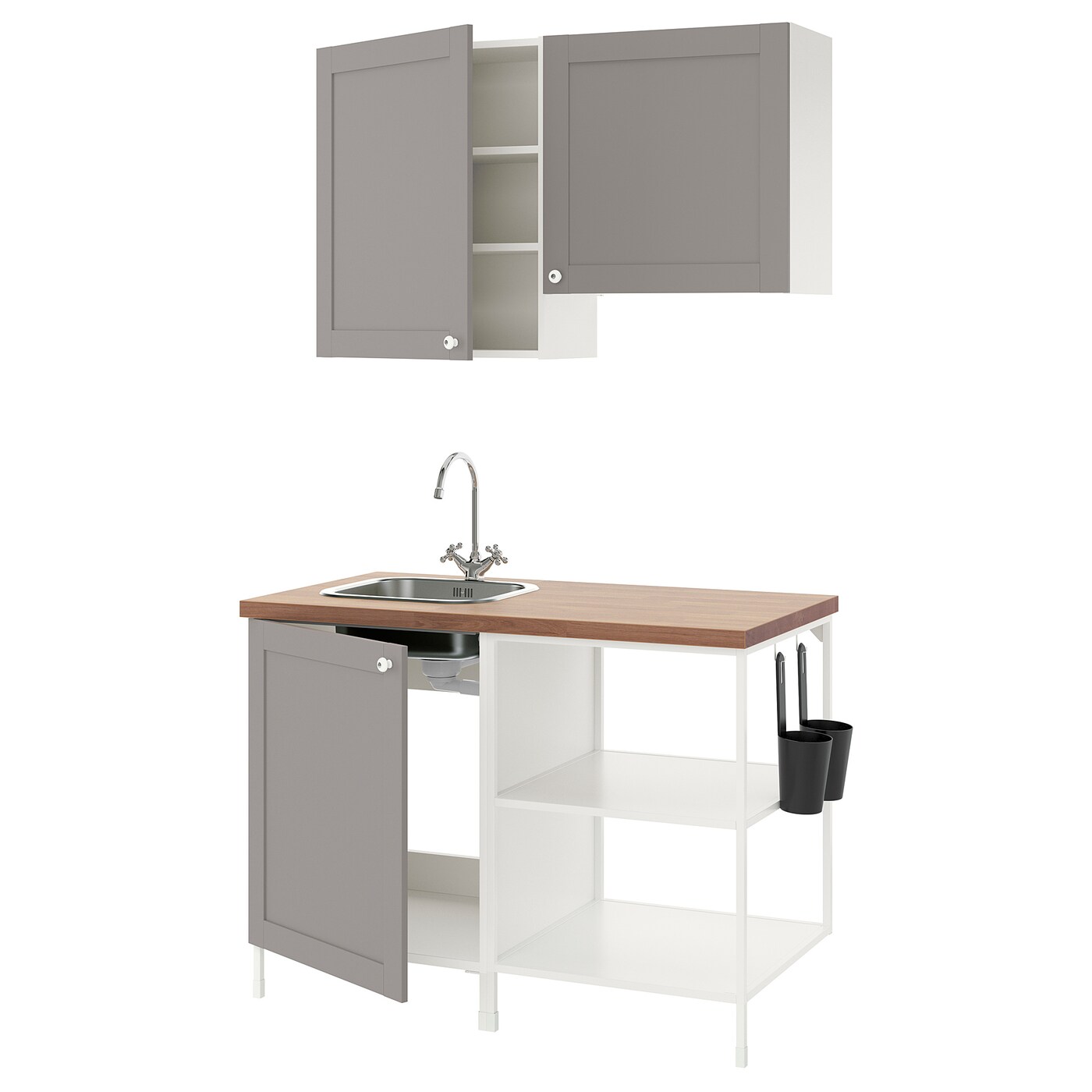 Комбинация для кухонного хранения  - ENHET  IKEA/ ЭНХЕТ ИКЕА, 123x63,5x222 см, белый/серый/бежевый