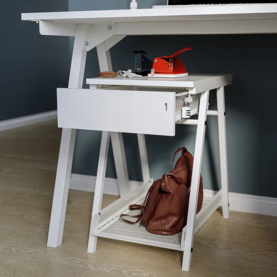 Комбинация для хранения, стол и кресло - IKEA TROTTEN/FLINTAN, 120х70 см, 56х47х34 см, бело-бежевый ТРОТТЕН/ФЛИНТАН ИКЕА (изображение №3)