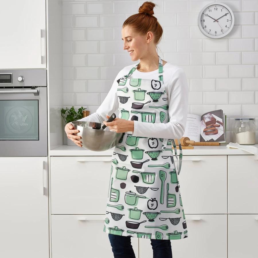 Фартук для кухни - IKEA RINNIG, 85х69 см, белый/зеленый/узорчатый, РИННИНГ ИКЕА (изображение №5)